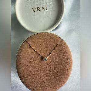 Vrai 14K Solid Yellow Gold Diamond Solitaire Necklace